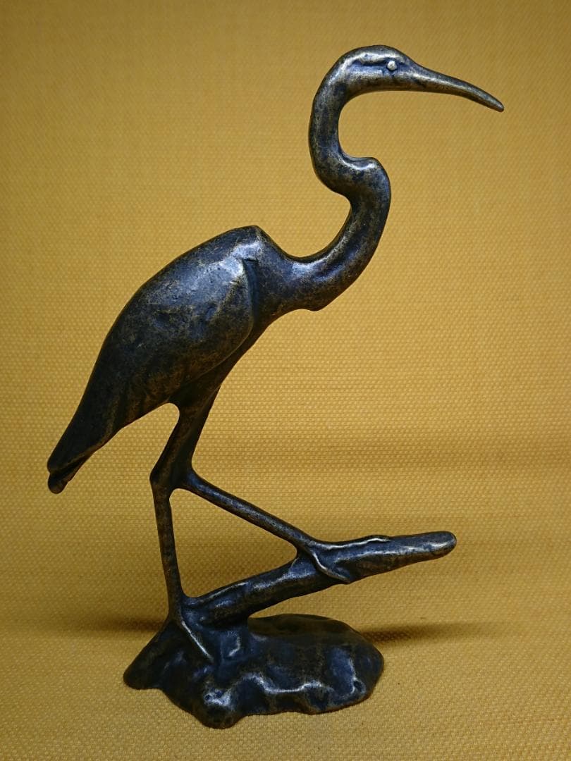 【美品】鳥　鶴　銅製　ブロンズ像　Nelles　置物　工芸品　美術品　A3093
