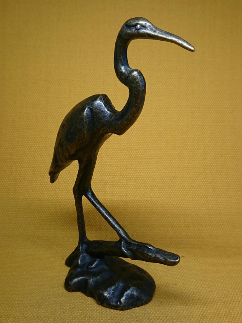 【美品】鳥　鶴　銅製　ブロンズ像　Nelles　置物　工芸品　美術品　A3093