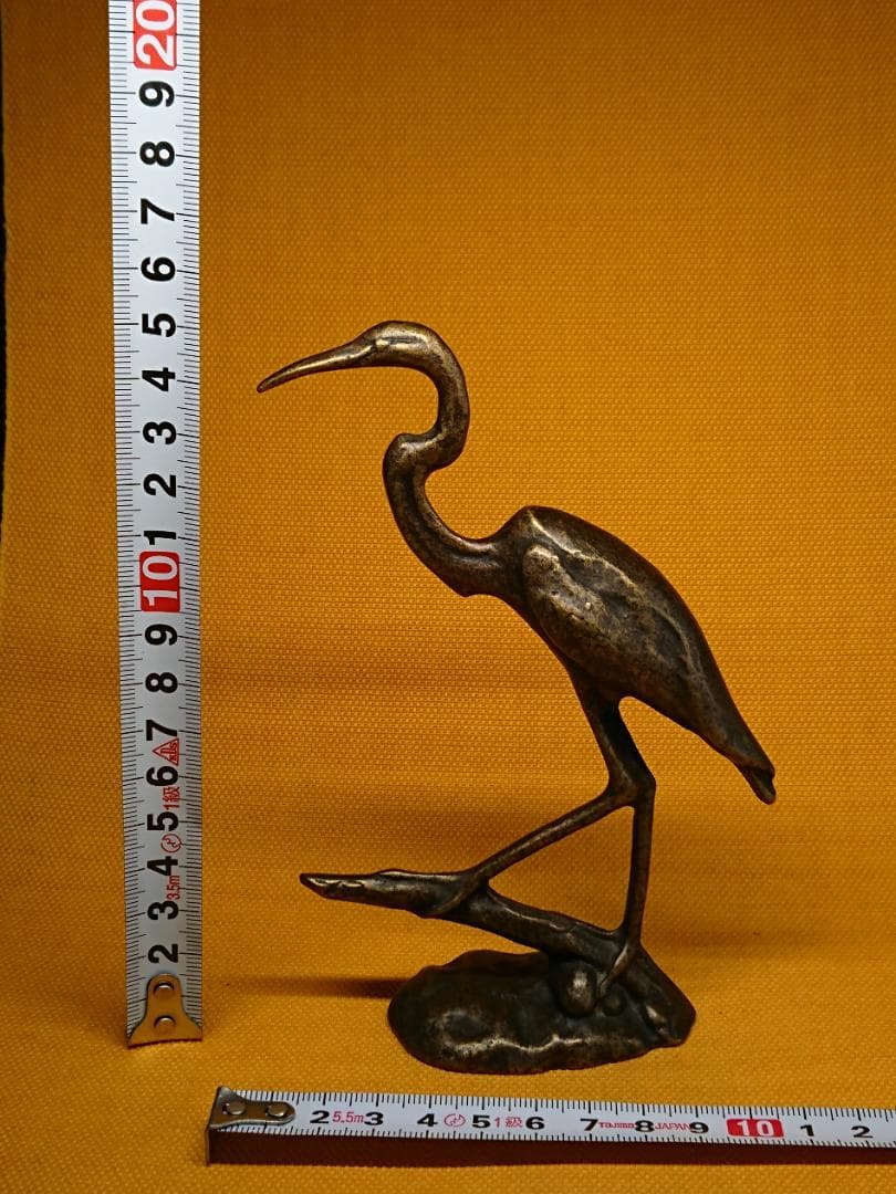 【美品】鳥　鶴　銅製　ブロンズ像　Nelles　置物　工芸品　美術品　A3093