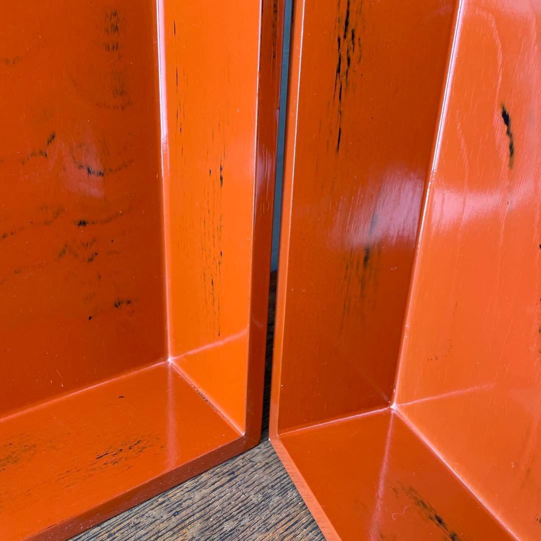 朱塗り　乱れ箱　衣装盆　大型　トレイ　旅館にありそうな木箱　角盆　特大