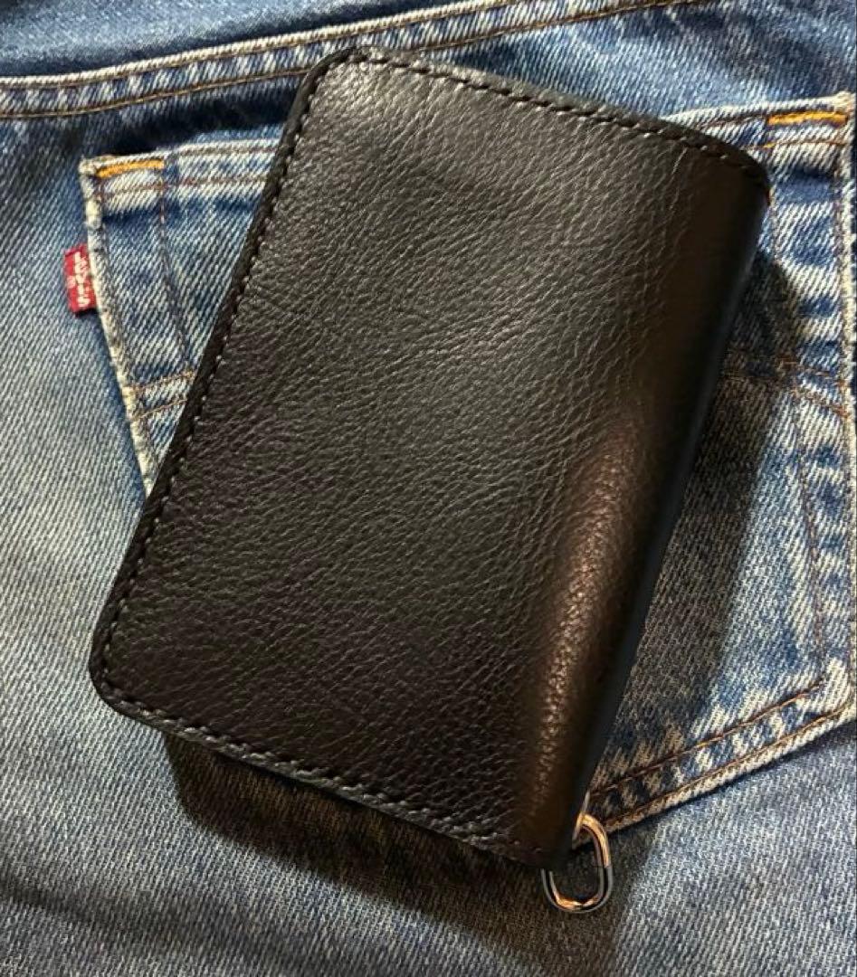 トラッカーウォレット　ミドルサイズ　シルバー925クロスボール　シュリンクレザー