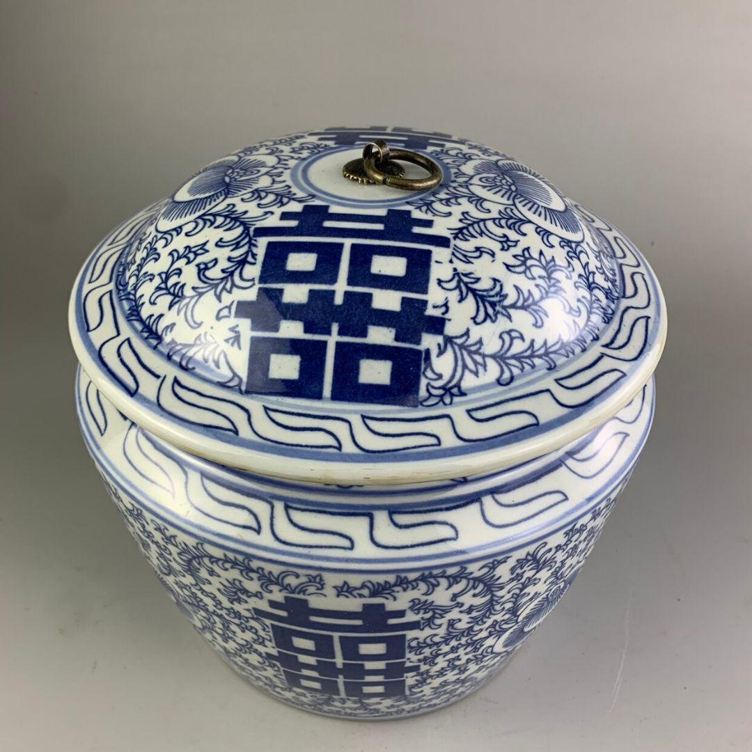 景徳鎮 磁器 青花喜字図飯鉢 装飾品 現代工芸品 美術品 置物