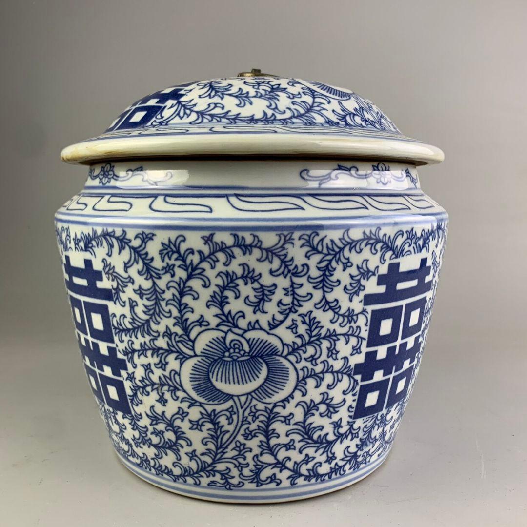 景徳鎮 磁器 青花喜字図飯鉢 装飾品 現代工芸品 美術品 置物