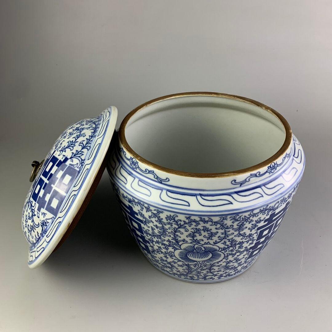 景徳鎮 磁器 青花喜字図飯鉢 装飾品 現代工芸品 美術品 置物