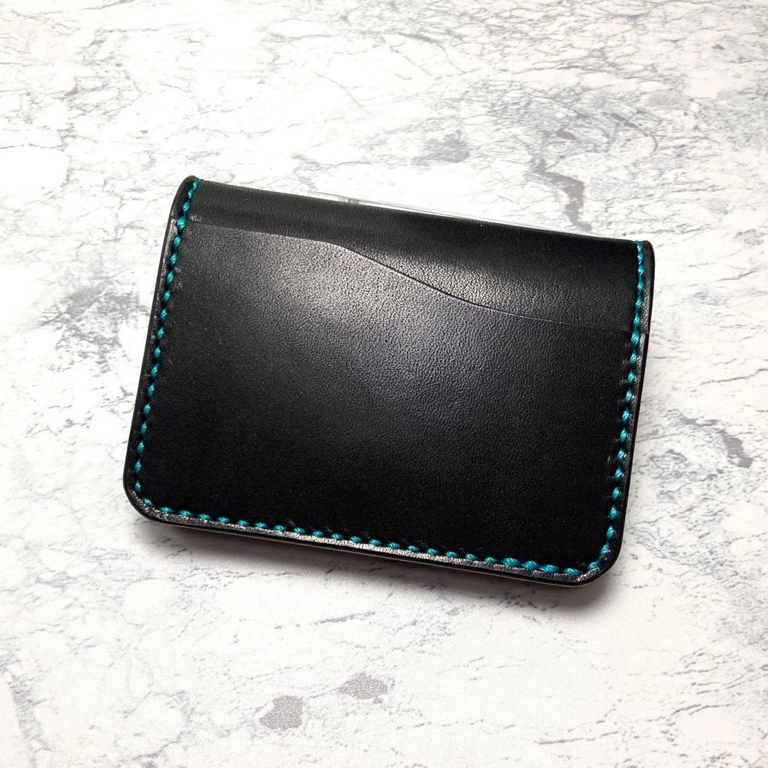 【総手縫い】栃木レザー ミニ財布 パスケース付 本革 コンパクト財布 黒 メンズ