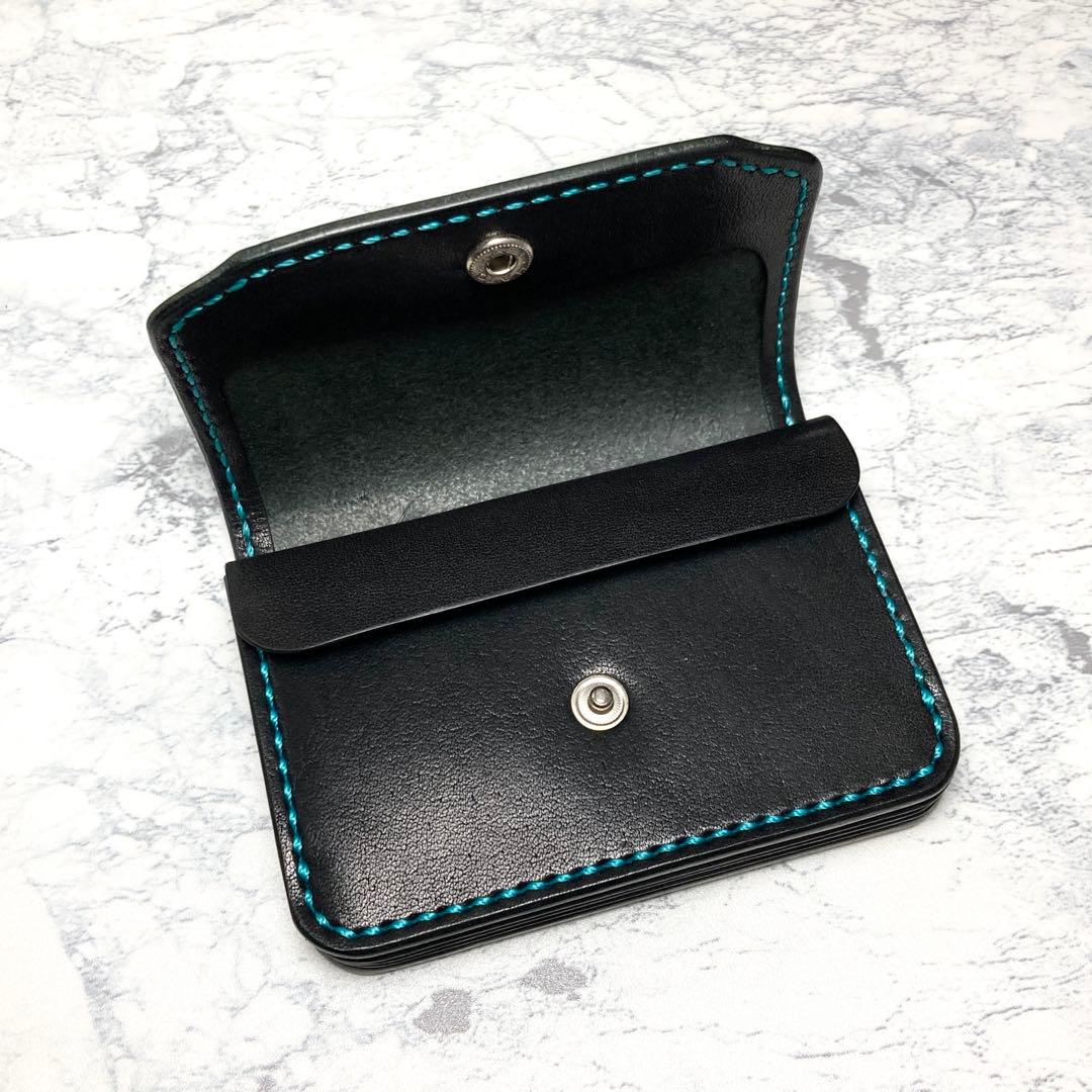 【総手縫い】栃木レザー ミニ財布 パスケース付 本革 コンパクト財布 黒 メンズ