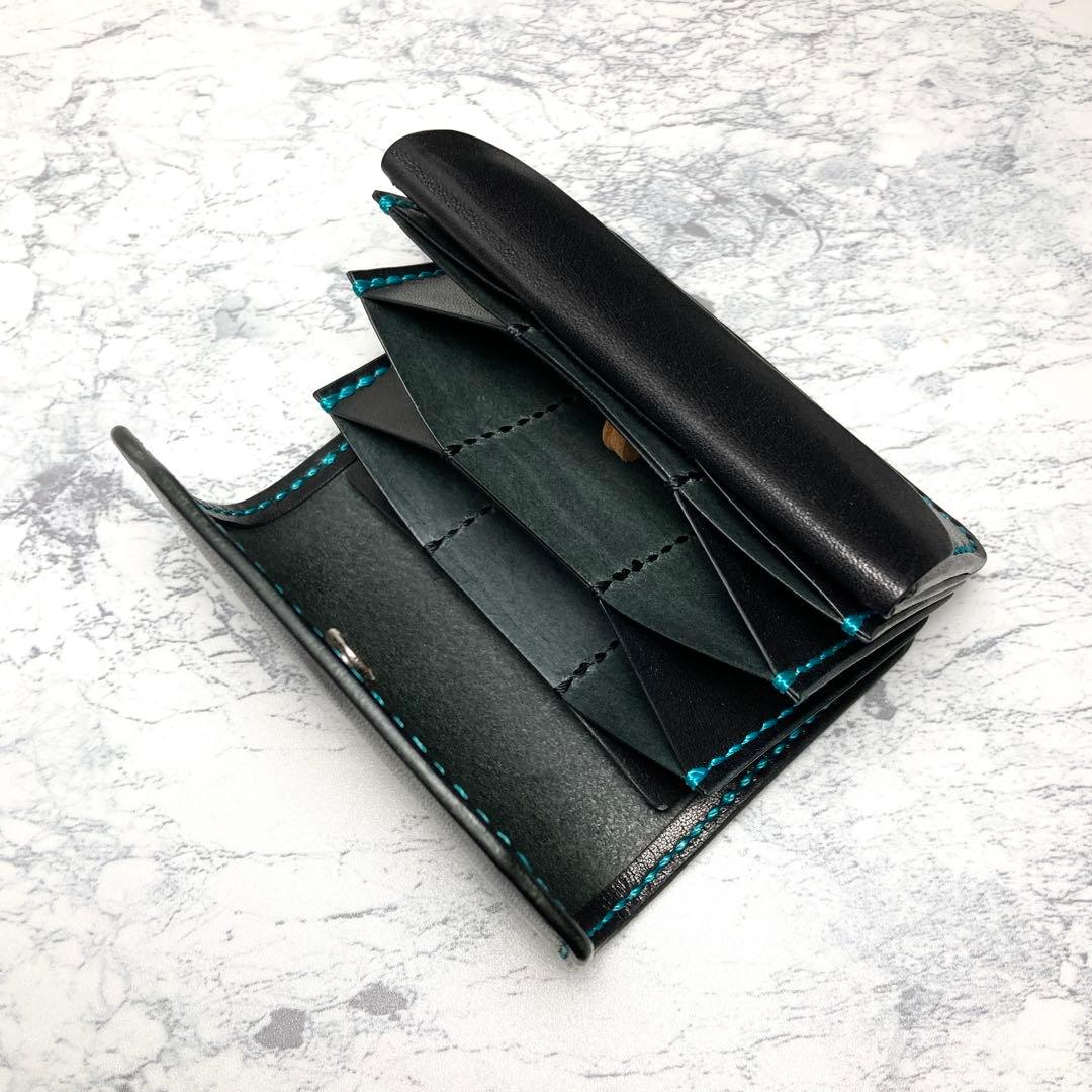 【総手縫い】栃木レザー ミニ財布 パスケース付 本革 コンパクト財布 黒 メンズ