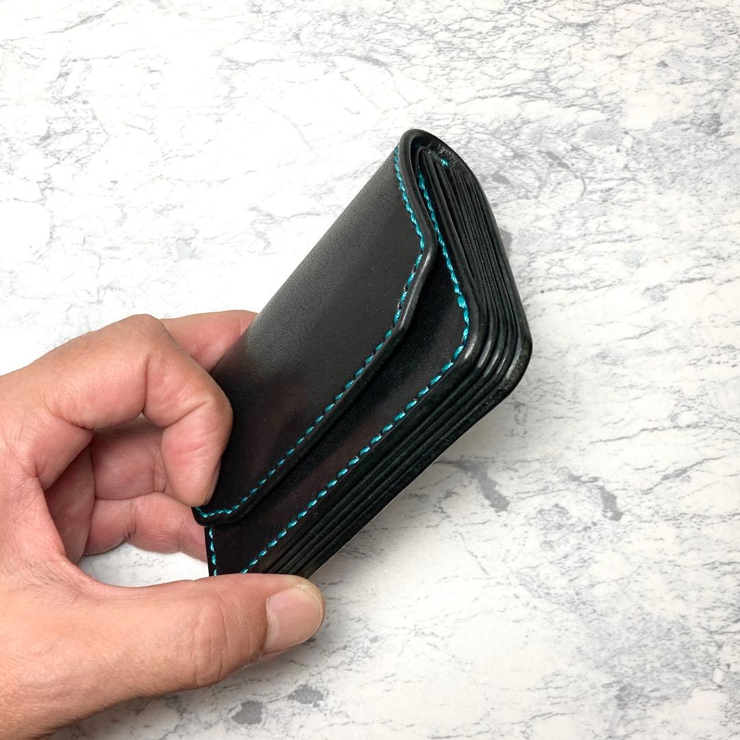 【総手縫い】栃木レザー ミニ財布 パスケース付 本革 コンパクト財布 黒 メンズ