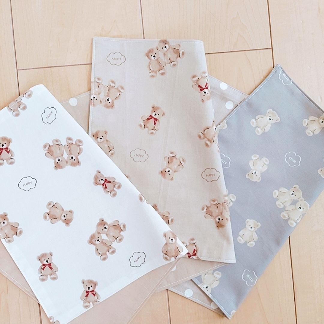 ハンドメイド 絵本バッグ お着替え袋 ランチョンマット テディベア さくらんぼ
