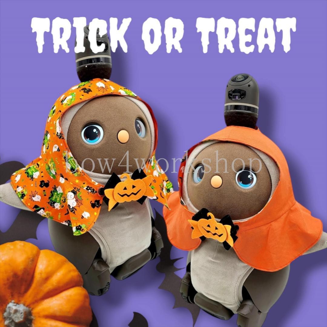 ラボットの服ハンドメイド　ハロウィンプリントリバーシブルポンチョ（オレンジ）