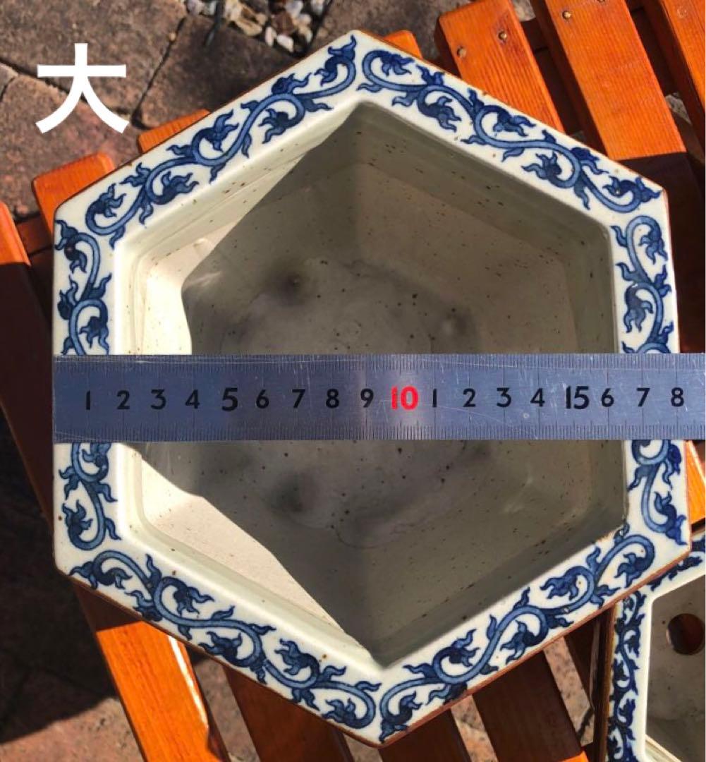 盆栽鉢　菊　唐草　八角形　陶器製　植木鉢 3個セット