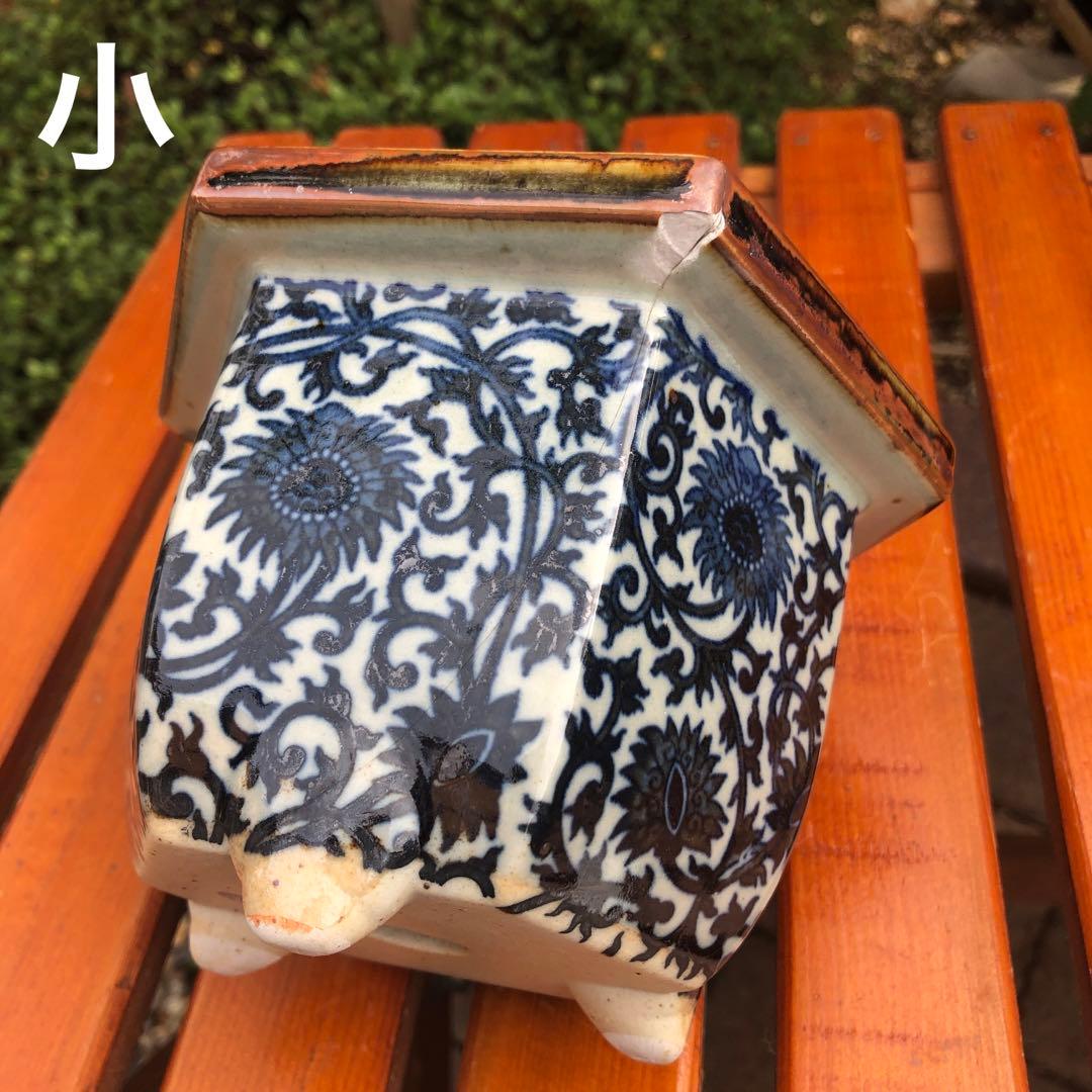 盆栽鉢　菊　唐草　八角形　陶器製　植木鉢 3個セット