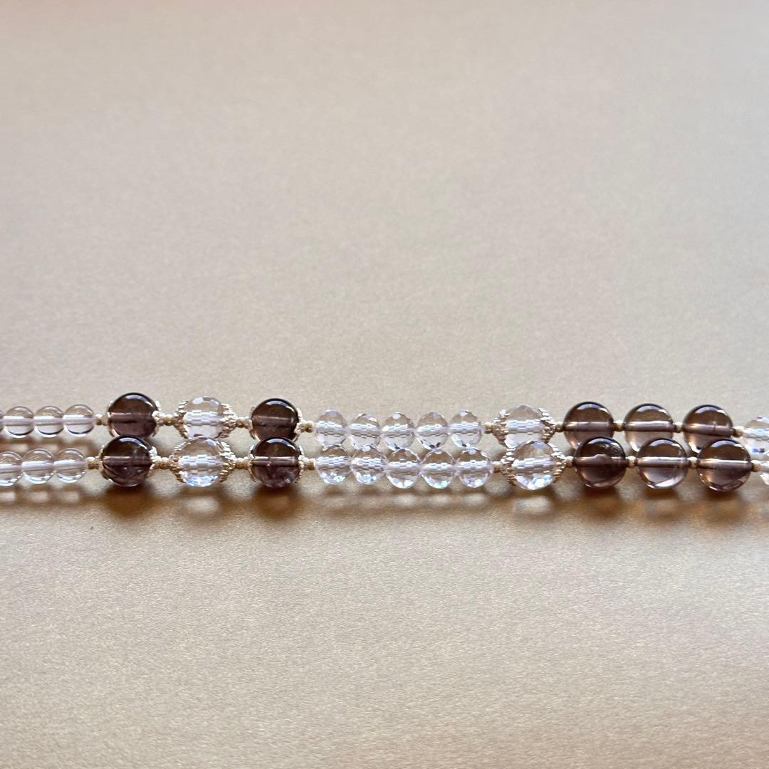 天然石 スモーキークォーツ×クリスタル 高品質 ペンダントネックレス虹入り一点物