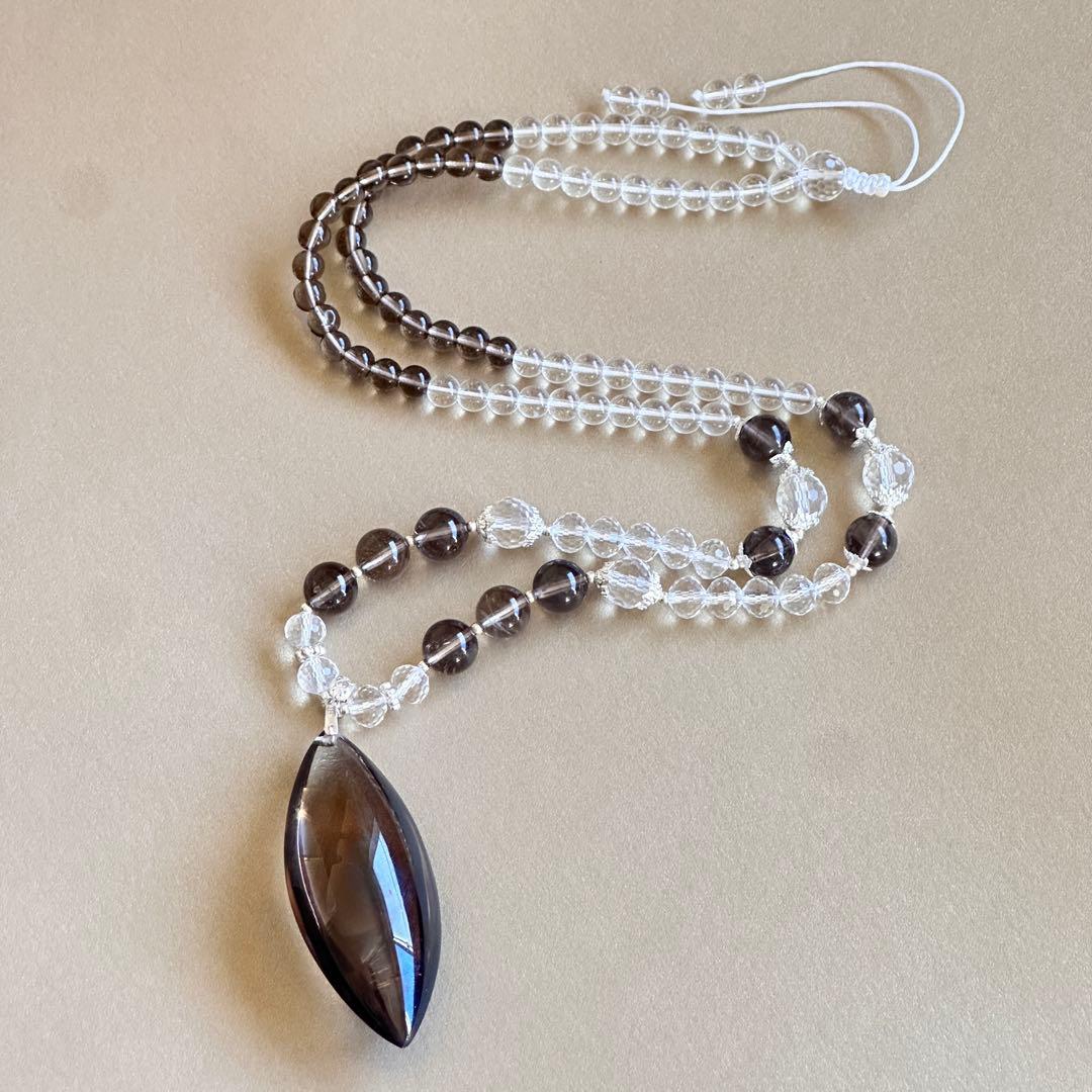 天然石 スモーキークォーツ×クリスタル 高品質 ペンダントネックレス虹入り一点物