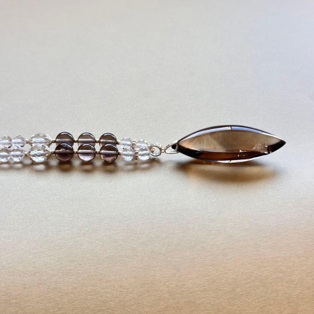 天然石 スモーキークォーツ×クリスタル 高品質 ペンダントネックレス虹入り一点物