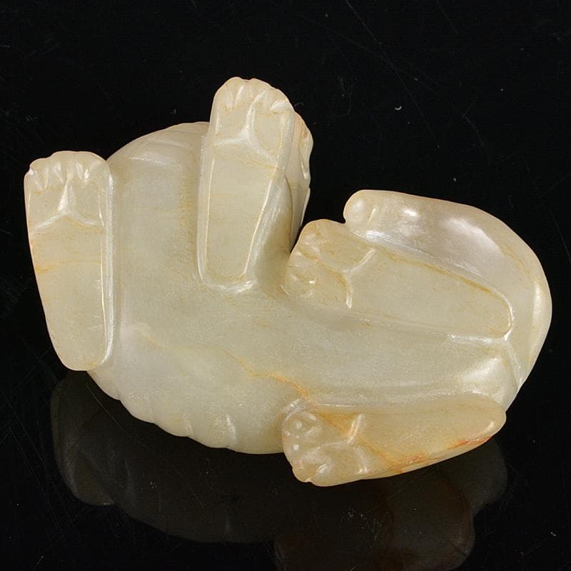 中国　玉石白玉彫刻　神獣　紙鎮　置物　C　R5393