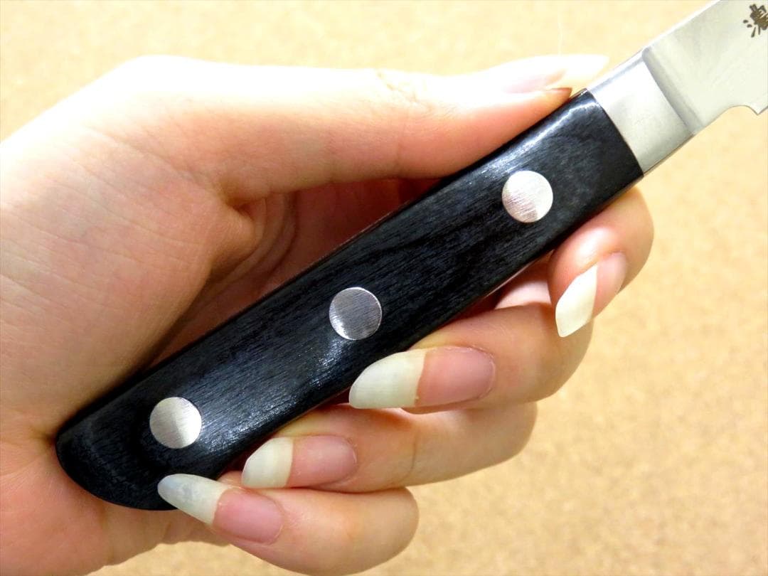 関の刃物 パーリングナイフ 90mm 濃州正宗作 ダマスカス69層 黒木 両刃