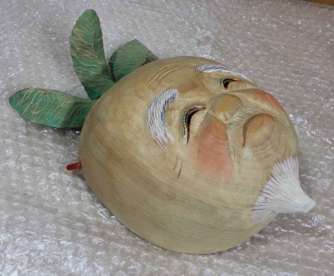 ○前島秀章 福蕪 一九九九 秋 1999年 25cm かぶ お面 木彫彫刻 置物