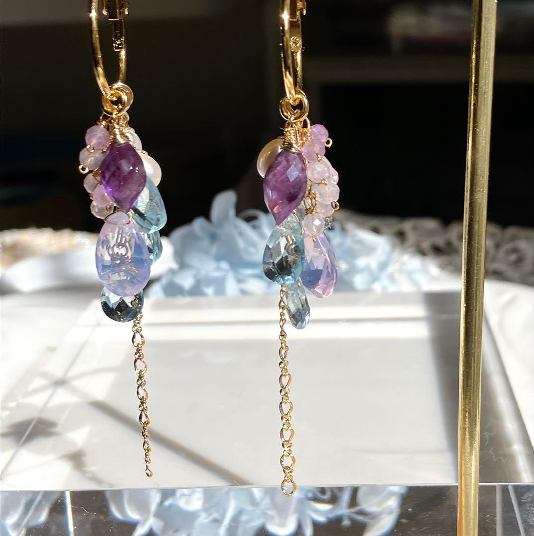 着せ替えフープピアス✧スコロライト/アメシスト/アクアマリン✧14kgf