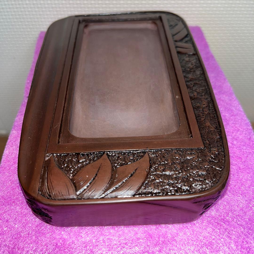 ⭕️赤間硯　笹竹彫刻石蓋付硯　柳硯堂製　柳猛作　新品美品　1kg超え　美術品