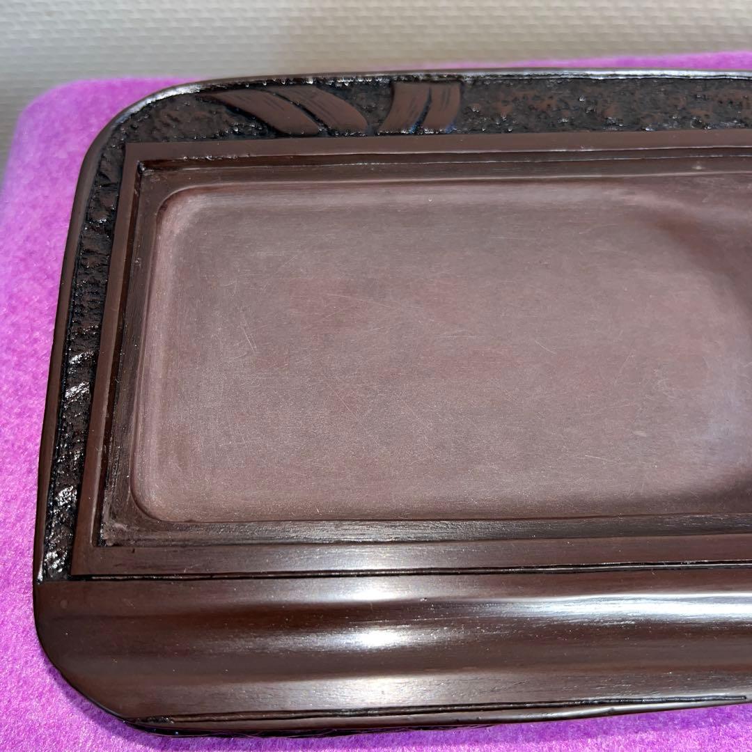 ⭕️赤間硯　笹竹彫刻石蓋付硯　柳硯堂製　柳猛作　新品美品　1kg超え　美術品