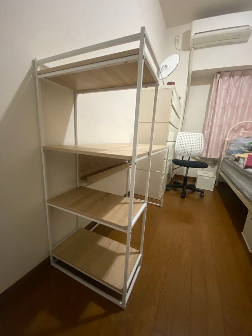 ホワイト 木目調 オープンシェルフ付きデスク