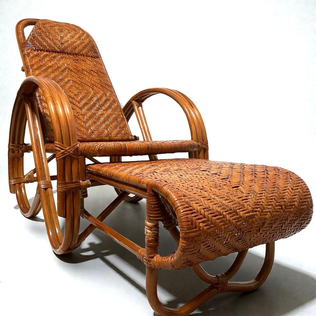 【良品】ラタン製 リクライニングチェア 1人掛けソファー　籐家具　昭和レトロ