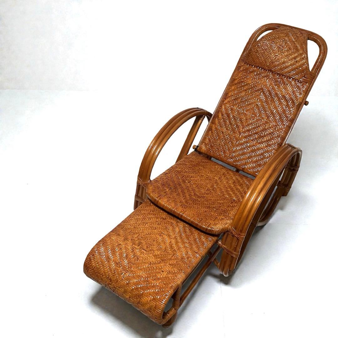 【良品】ラタン製 リクライニングチェア 1人掛けソファー　籐家具　昭和レトロ