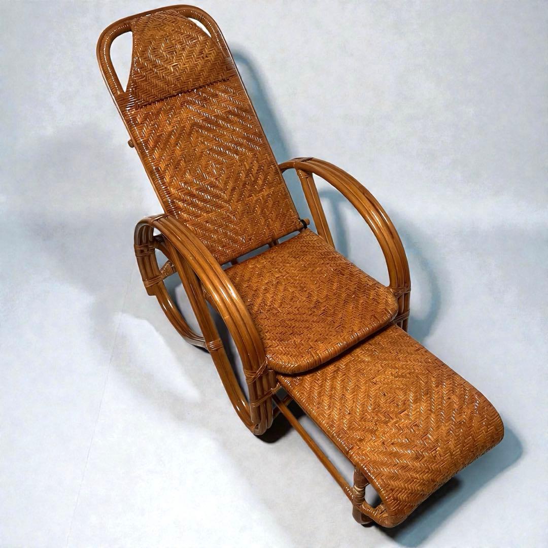 【良品】ラタン製 リクライニングチェア 1人掛けソファー　籐家具　昭和レトロ