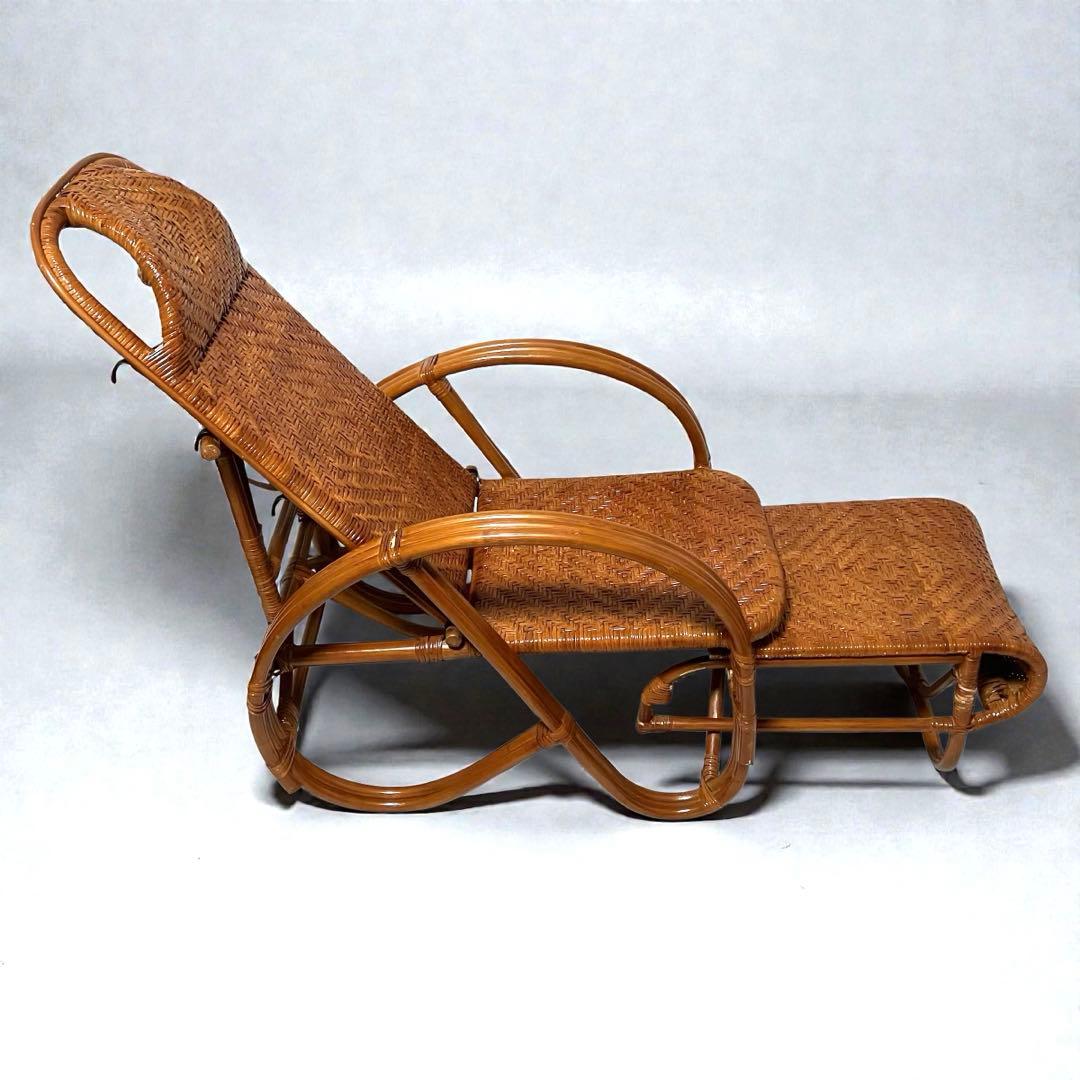【良品】ラタン製 リクライニングチェア 1人掛けソファー　籐家具　昭和レトロ