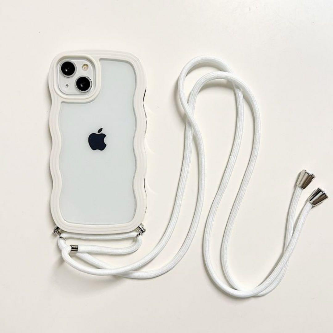 iPhoneケース 15 クリア ウェーブ スマホケース ショルダー 肩掛け