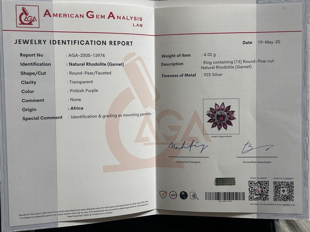 天然ロードライトガーネット リング 13石使用 鑑定書付き シルバー925