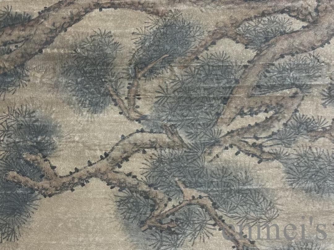 中国古美術 郎世寧款 松鹿図 絹本画 三尺 純手描き 肉筆 掛け軸 絵画 書道