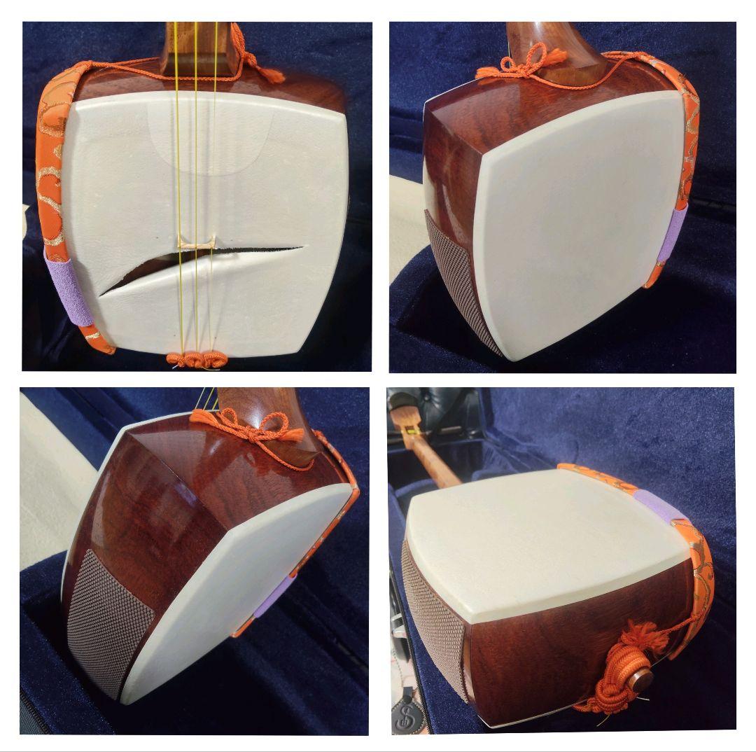 ​【極上品】三味線 中棹 紅木 東さわり トチ 棹径28mm 地唄 津軽撥付