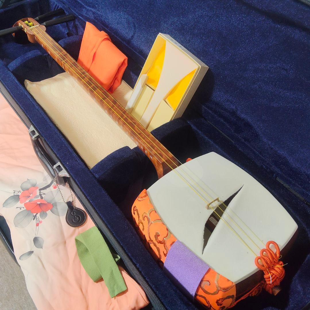 ​【極上品】三味線 中棹 紅木 東さわり トチ 棹径28mm 地唄 津軽撥付