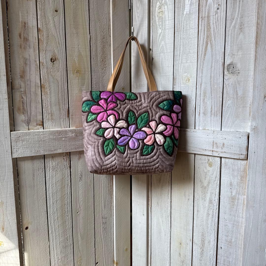 ハワイアンキルト♪ハンドメイド バッグ♪プルメリア