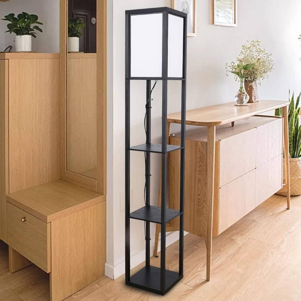 LED照明が搭載された木製のフロアライト