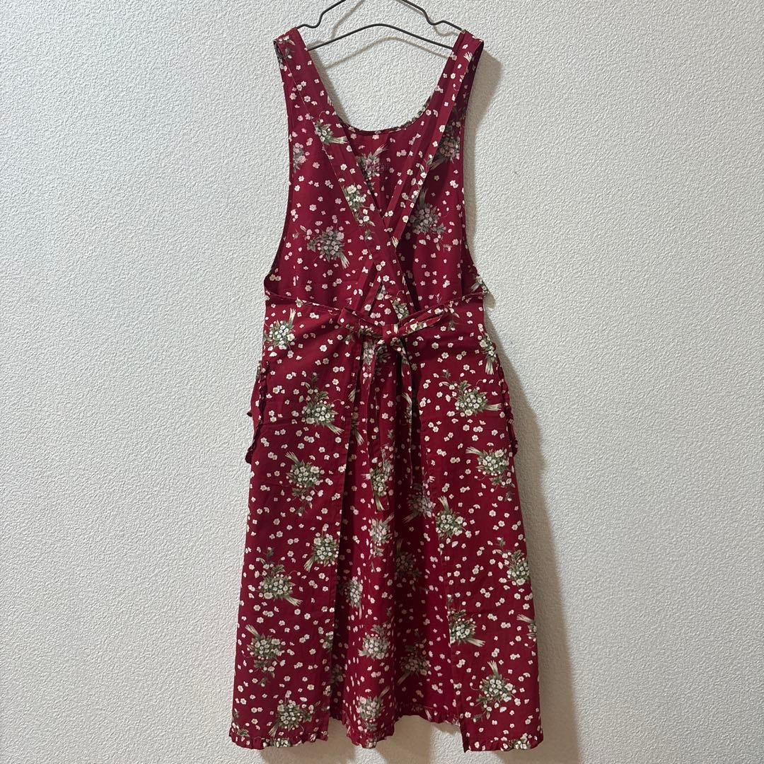 極美品　PINK HOUSE 花柄エプロン ブーケ　赤　ダブリエ　フリル　リボン