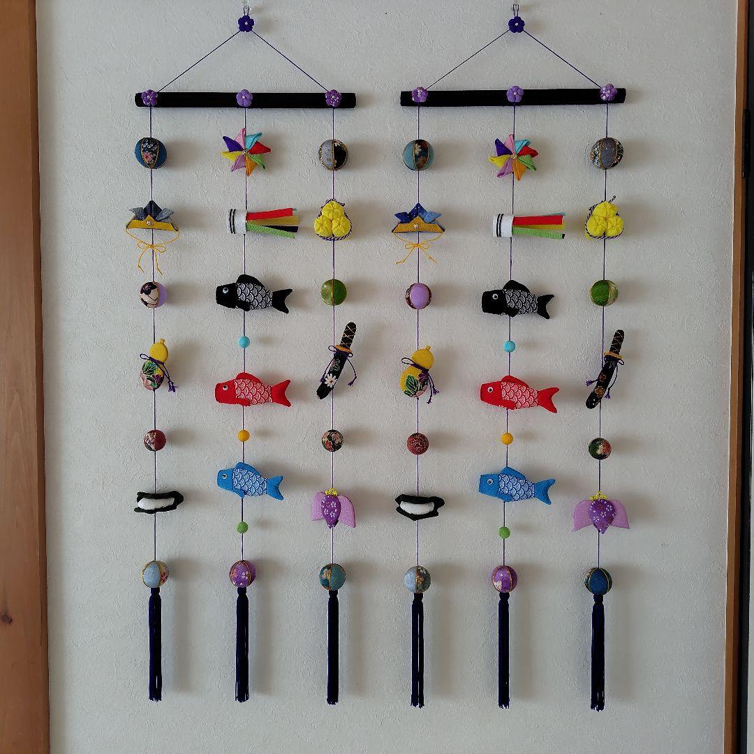 ちりめん細工　端午の節句壁掛け下げ飾り (3下げ)　2点