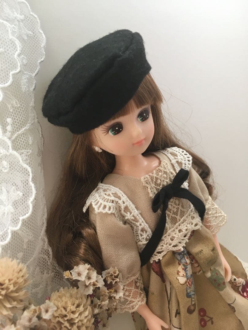 専用ページリカちゃん ハンドメイド 服★カントリー柄ワンピースとベレー帽のセット
