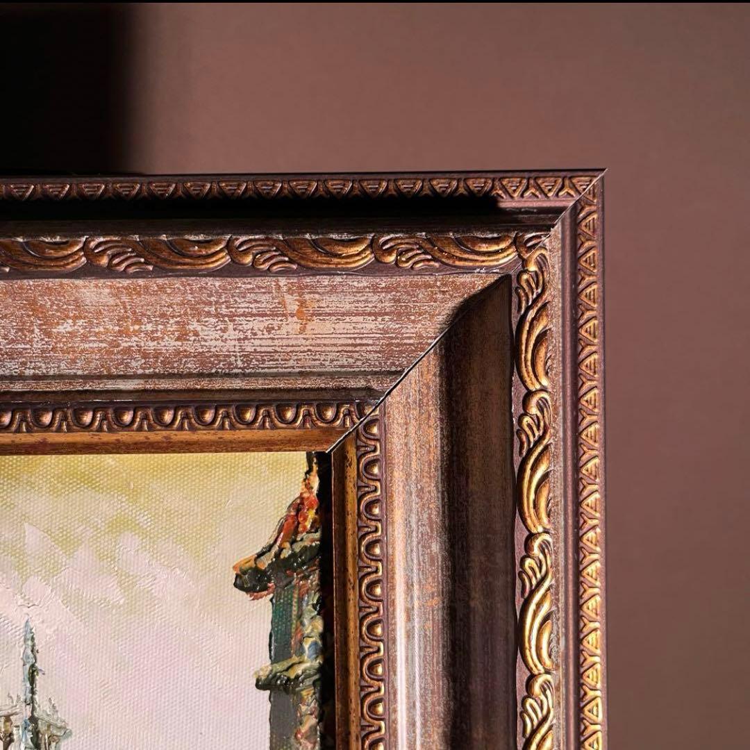手書き油絵 パリの風景 ノートルダム大聖堂 額付 絵画 インテリア 油彩画