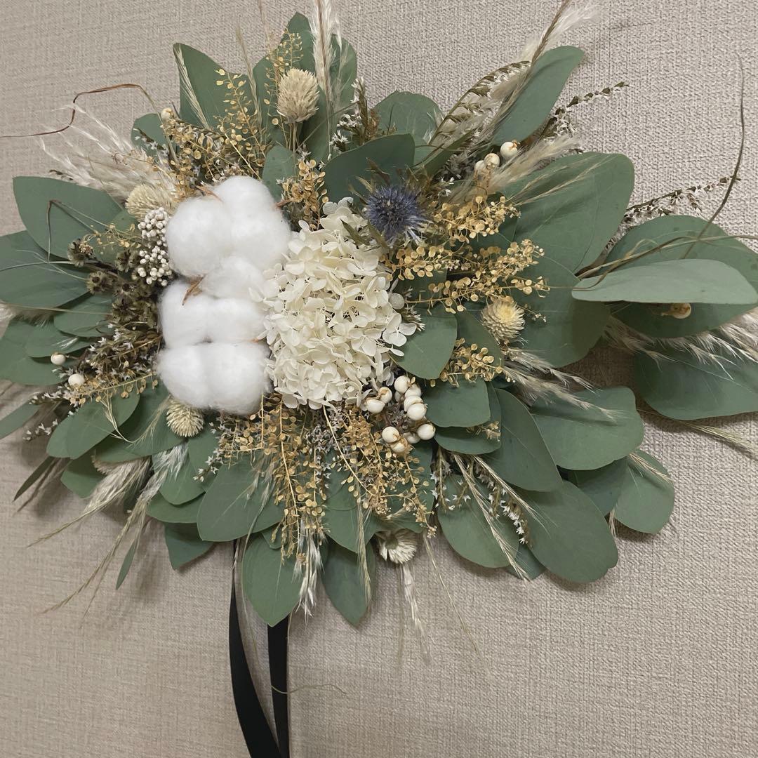 横長スワッグ＊新作！コットンフラワーバージョン#クリスマスモール付き