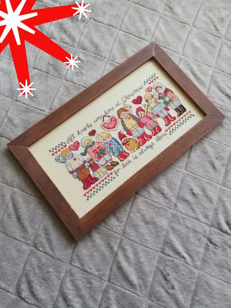 クロスステッチ　刺繍　完成品　木枠　ウィンター　クリスマス
