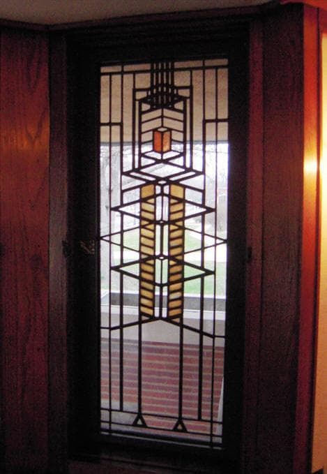 フランクロイドライト財団ヴィンテージステンドグラス縦長ロビーハウス木製フレーム