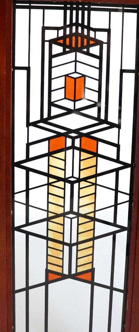 フランクロイドライト財団ヴィンテージステンドグラス縦長ロビーハウス木製フレーム