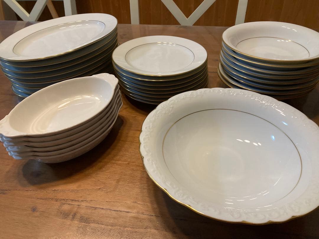 Noritake 食器セット 31点 ホワイト ゴールドライン、グラタン皿