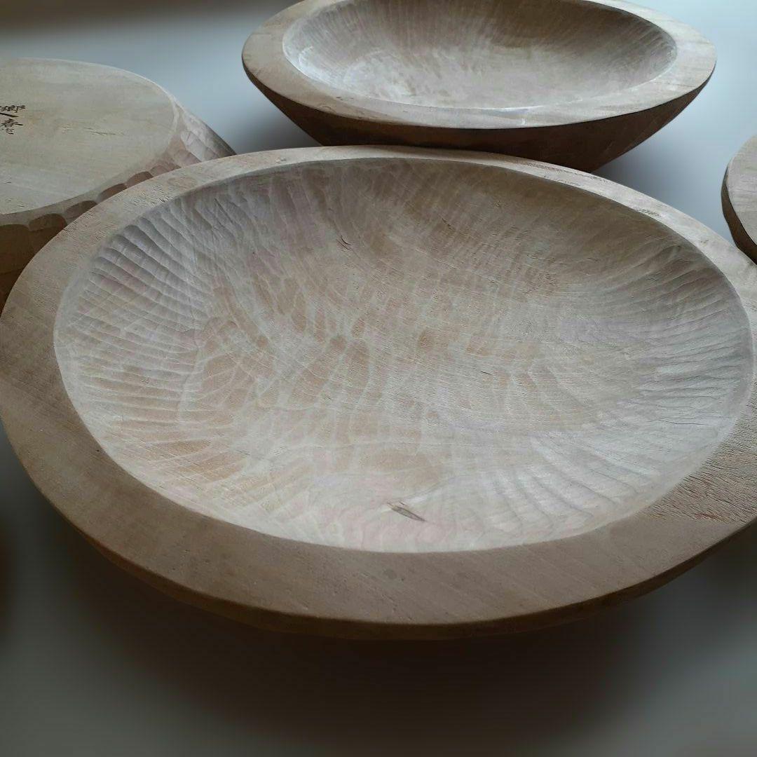 木製深皿 直径約30cm　秋山郷　義春作　5枚セット