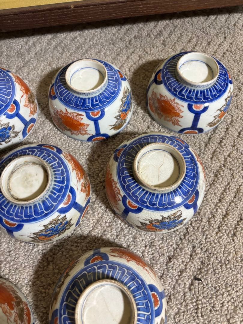 古伊万里色絵金彩蓋茶碗 江戸〜明治期 蓋付き御茶碗 麒麟 銘あり 染付 骨董品