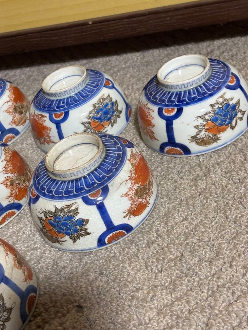 古伊万里色絵金彩蓋茶碗 江戸〜明治期 蓋付き御茶碗 麒麟 銘あり 染付 骨董品