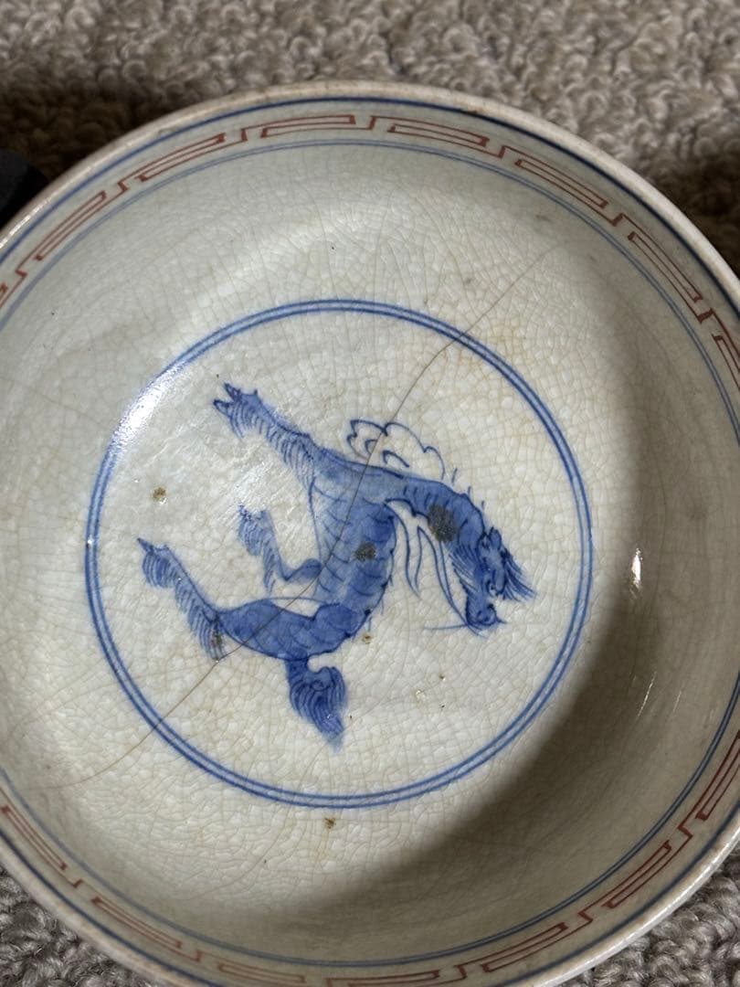 古伊万里色絵金彩蓋茶碗 江戸〜明治期 蓋付き御茶碗 麒麟 銘あり 染付 骨董品